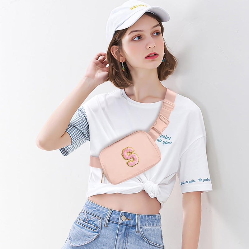 Gitus 6 7 8 9 10 Year Old Girl Gifts Belt Bag Fanny Pack Crossbody Bags with Initial Letter Patch Things for Teen Girls Easter Gifts for Girls Travel Essentials（Coral Pink-S） - Image 2